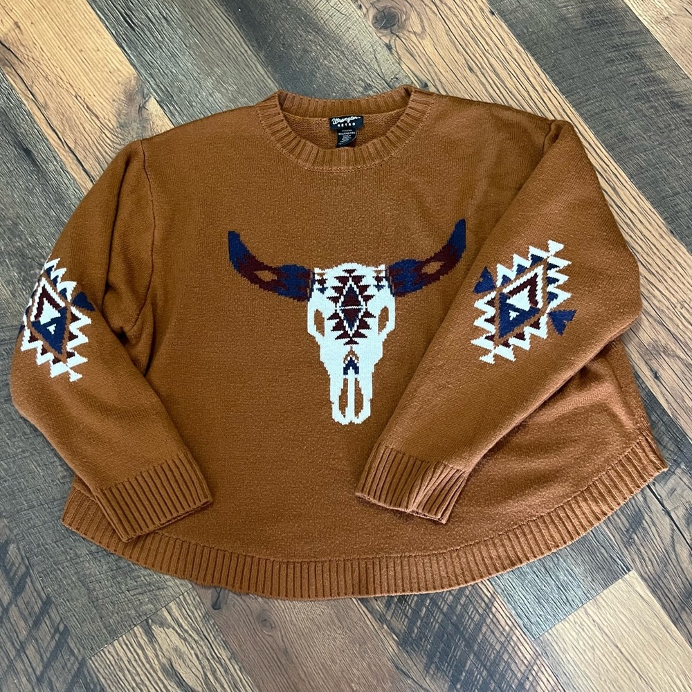 Wrangler Brown Crewneck Sweater with Skull Design